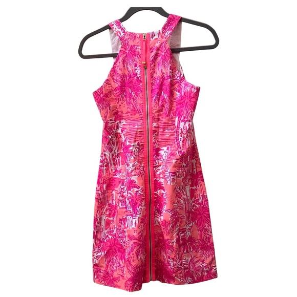 Like New Lilly Pulitzer Simone Shift Pink & White Dress, T Strap Neckline, 0 - Picture 2 of 11